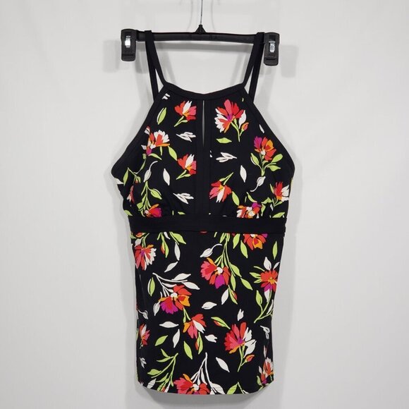Lands' End Other - Lands' End  Black Pink Orange Floral Swim Tank Women's Size 12 adjustable straps